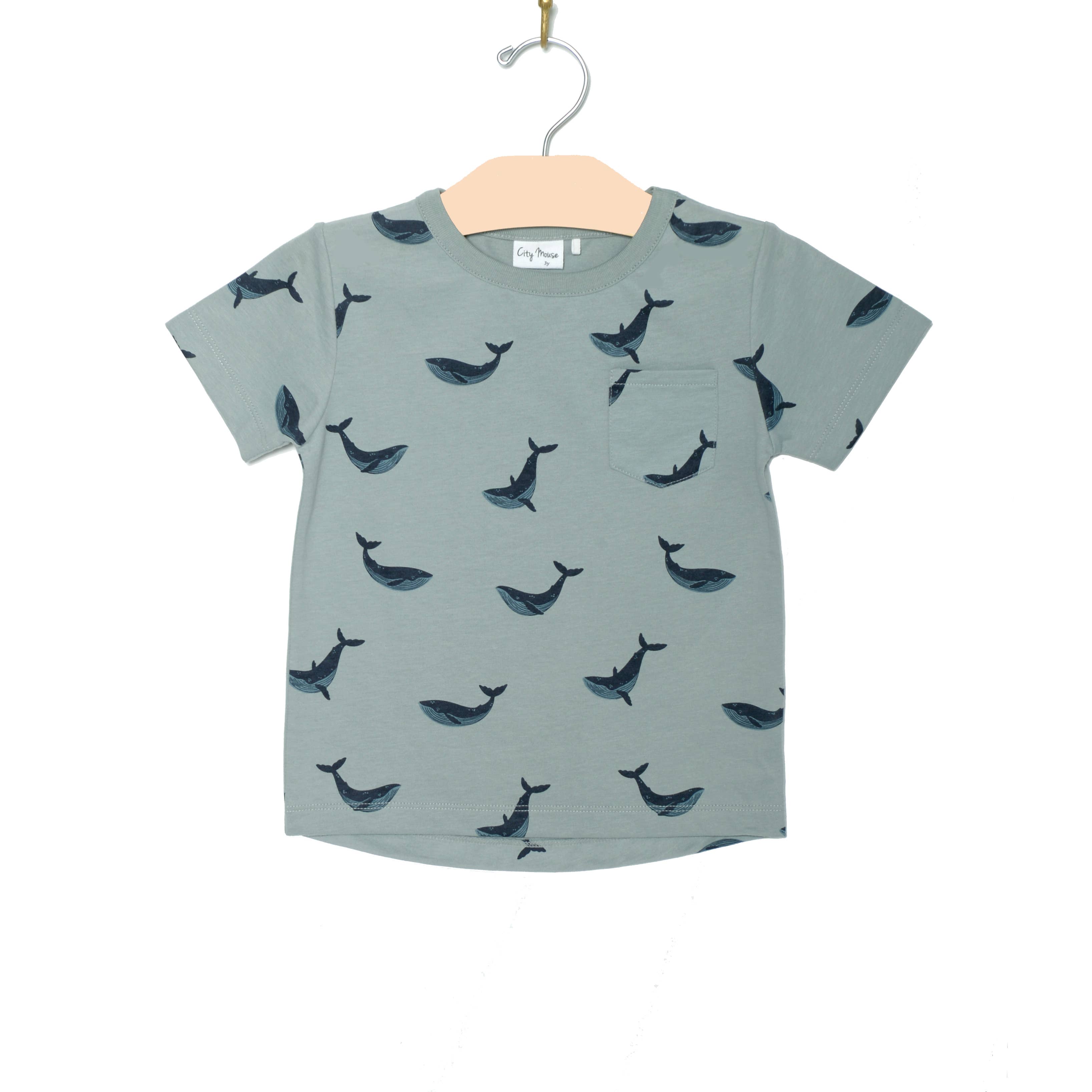 Boy Spring and Summer Pocket Tee- Blue Whales