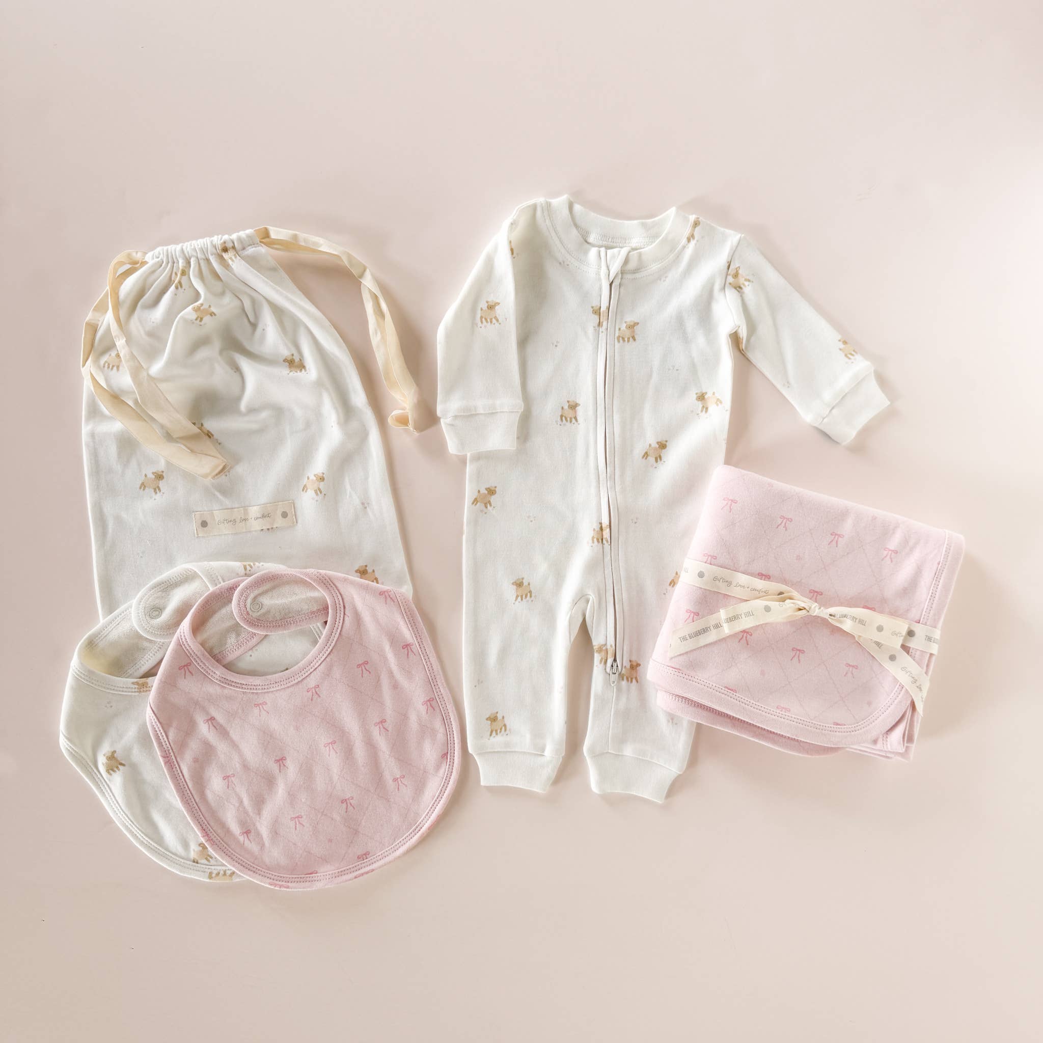 Layette Long Sleeve Zipper Romper, Lamb