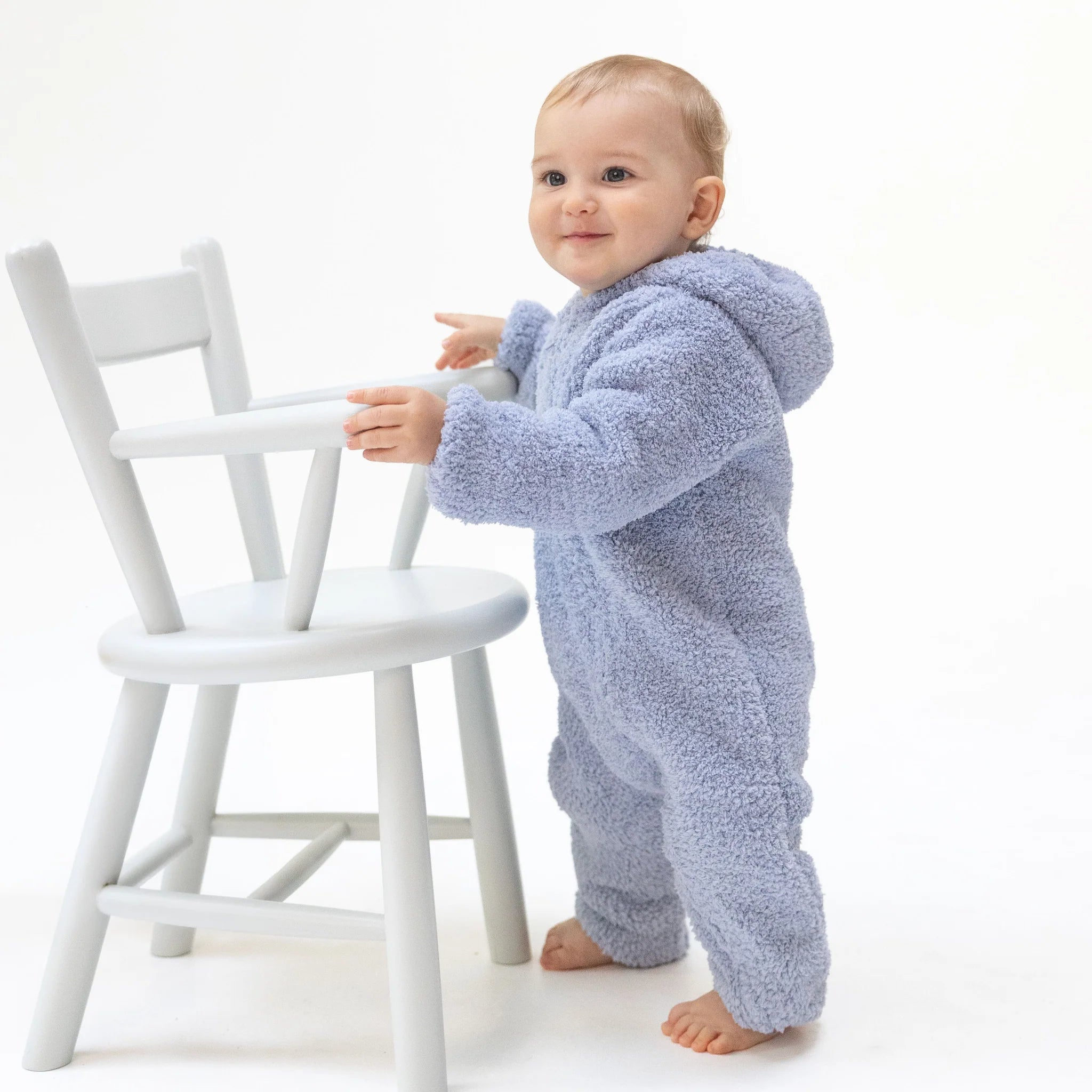 Chenille - Dusty Blue Hooded Romper