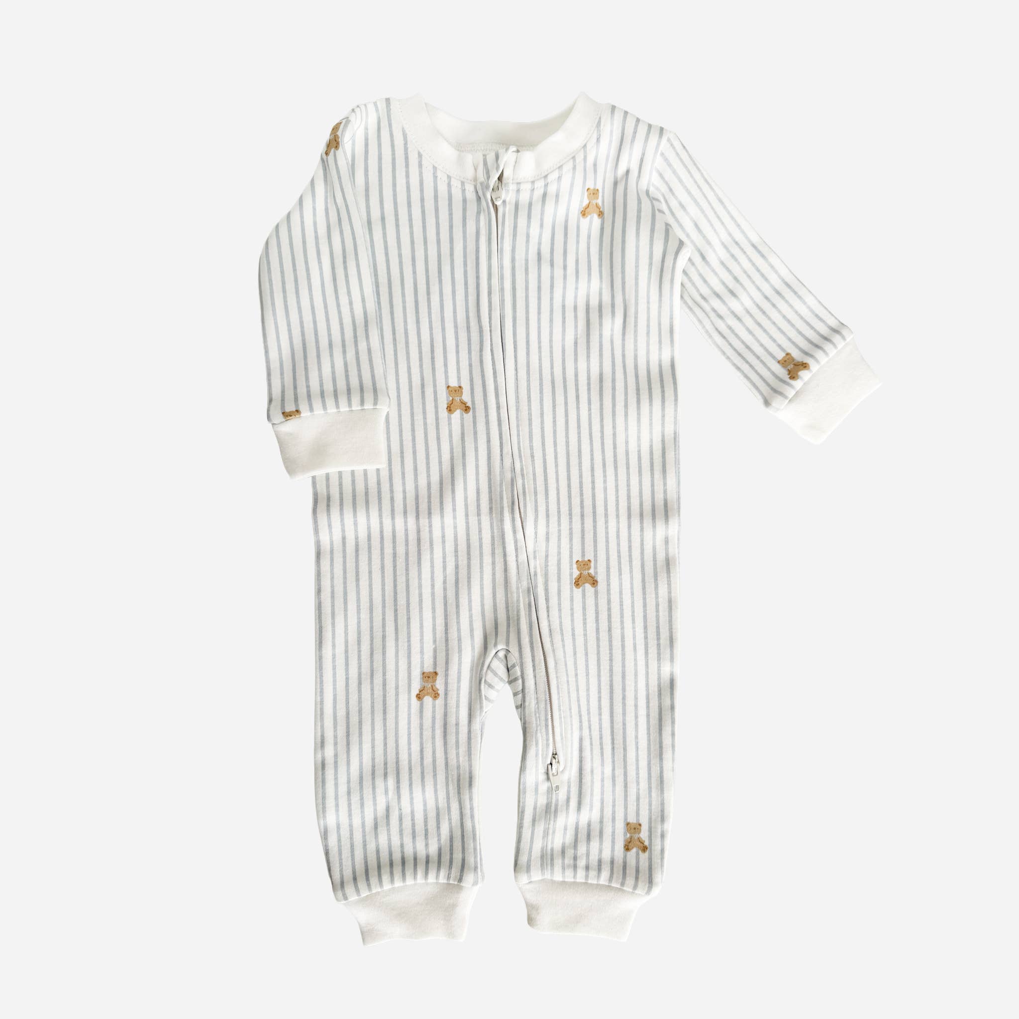 Layette Long Sleeve Zipper Romper, Teddy Bear