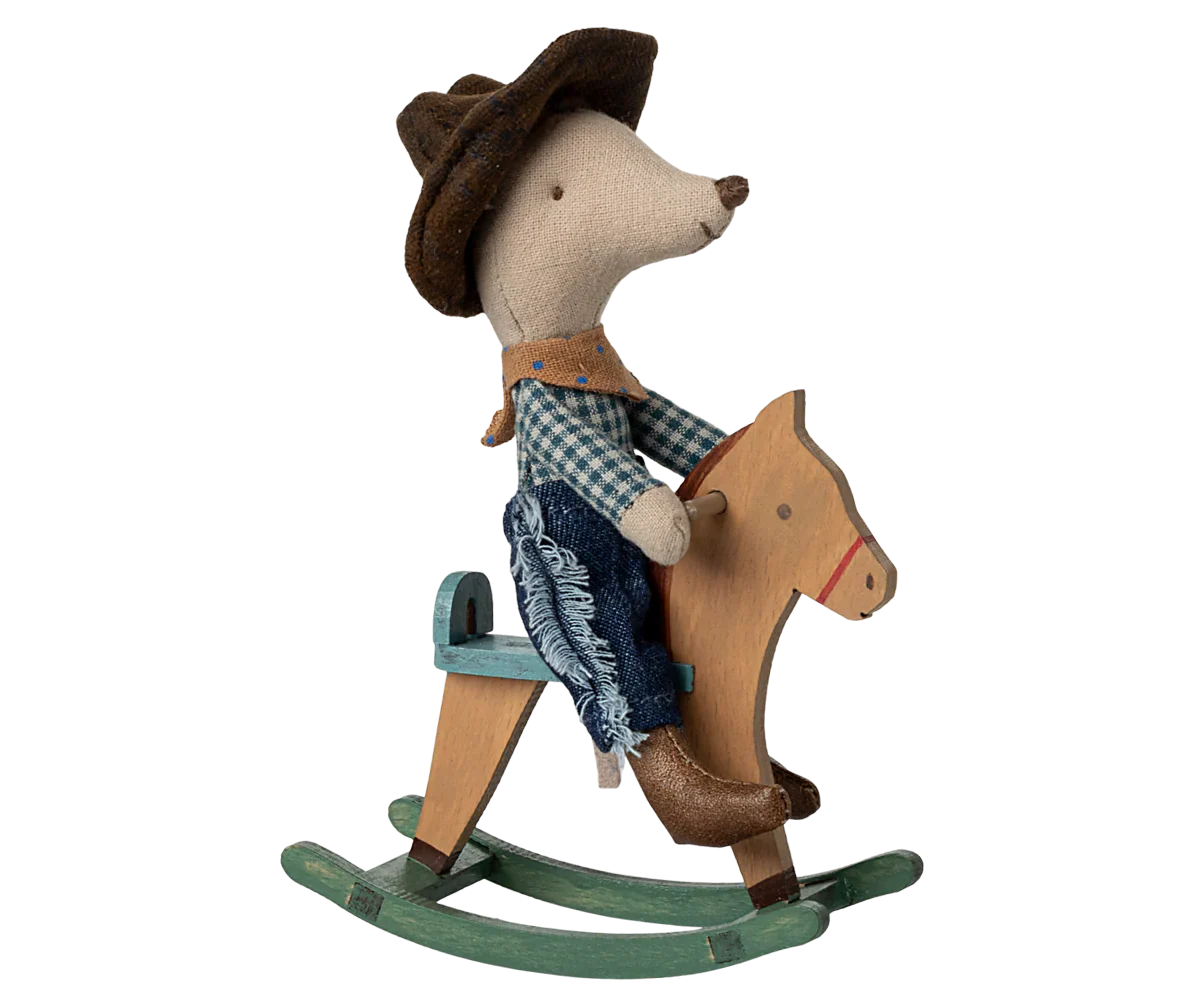 Cowboy Mouse on Rocking Horse, Little Brother | Maileg