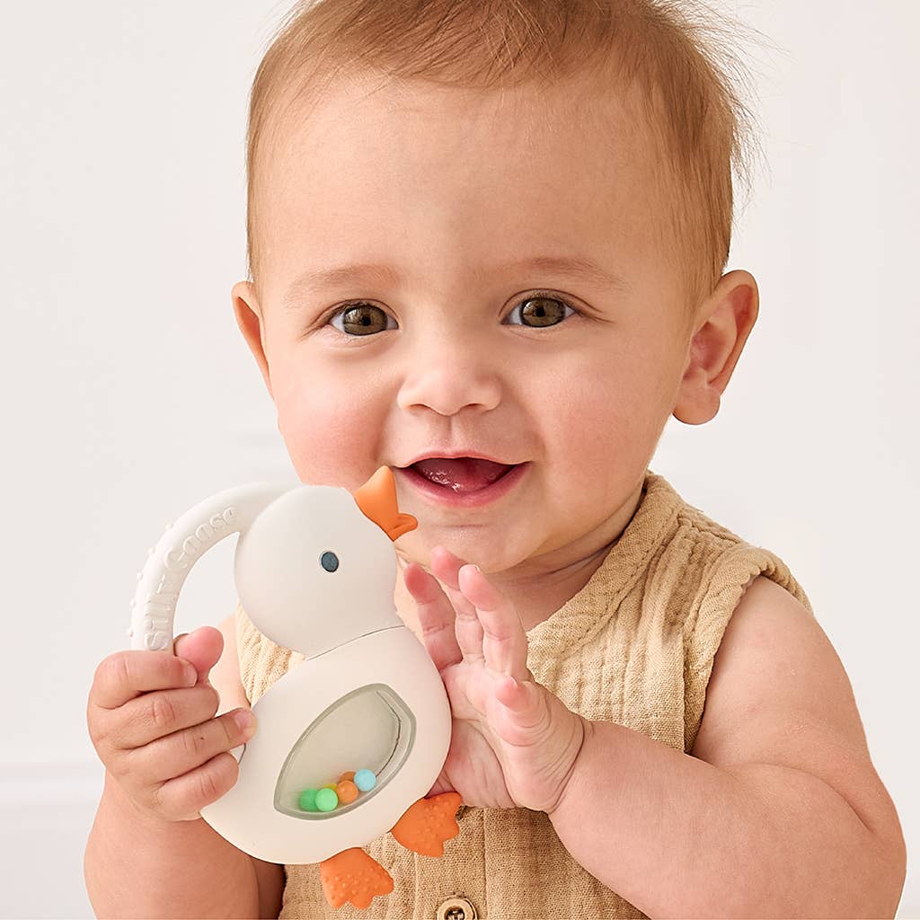 Bitzy Shake™ - Silicone Teether with Rattle - Goose