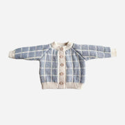 Windowpane Cardigan Blue Checkered Sweater
