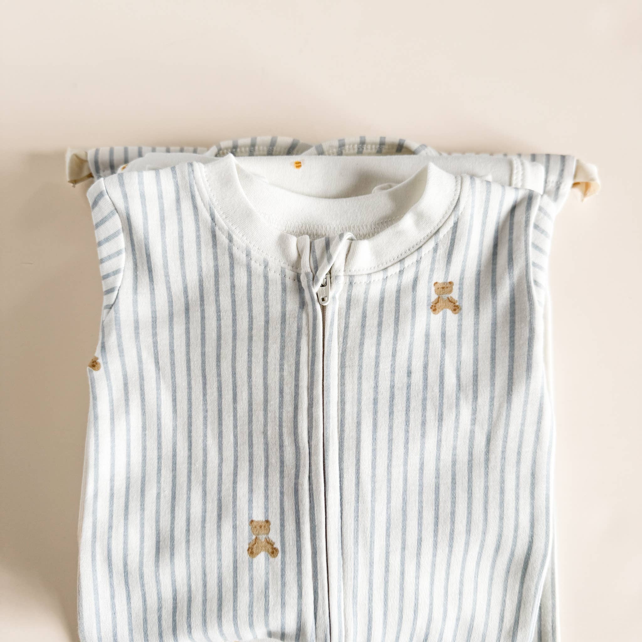 Layette Long Sleeve Zipper Romper, Teddy Bear