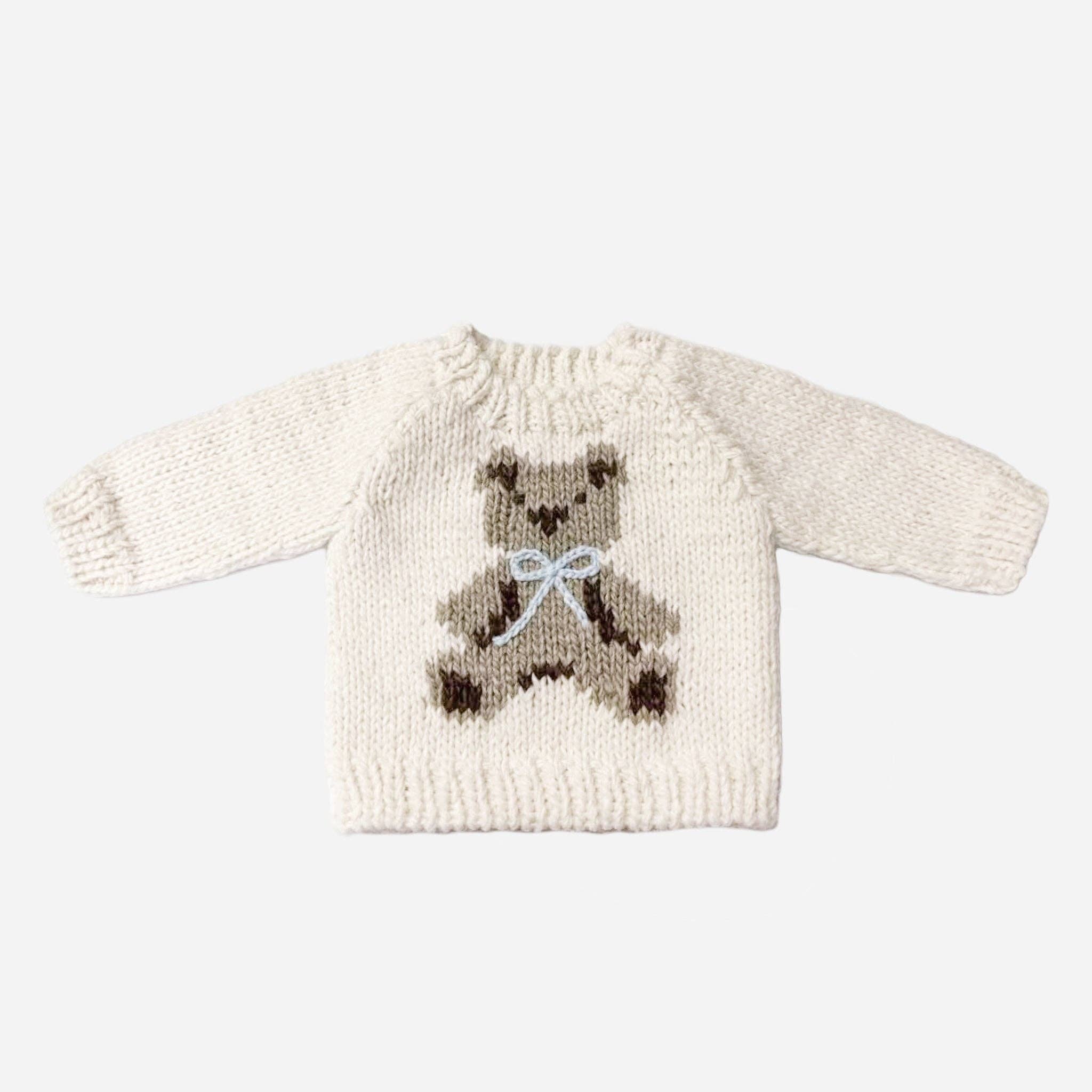 Teddy Bear Sweater, Blue Bow
