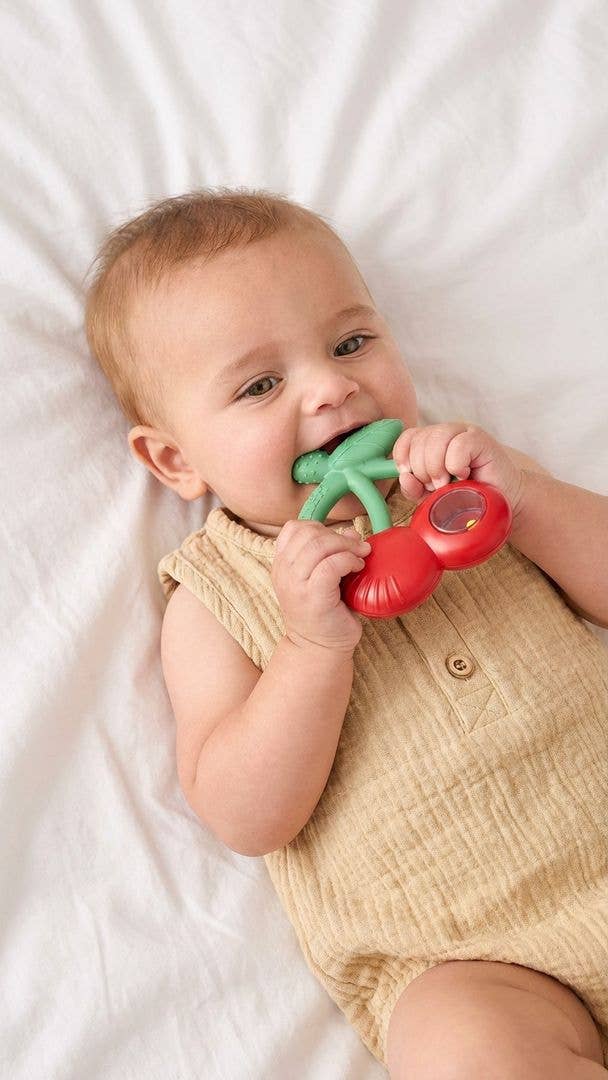 Bitzy Shake™ - Silicone Teether with Rattle - Cherry