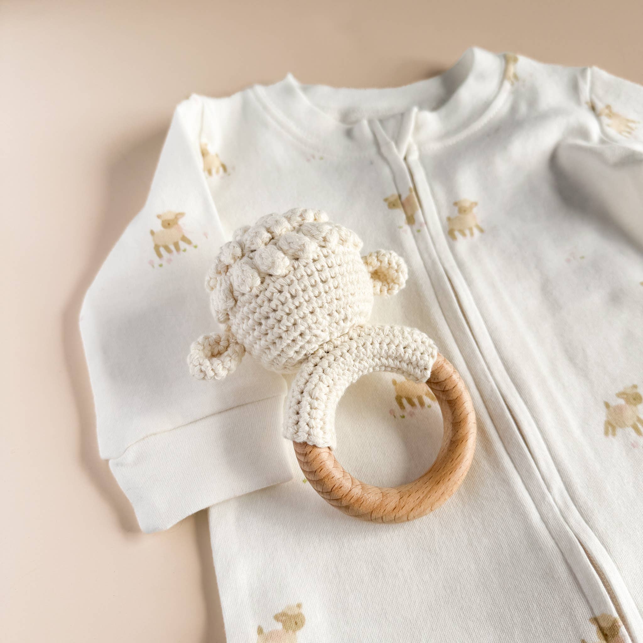 Layette Long Sleeve Zipper Romper, Lamb