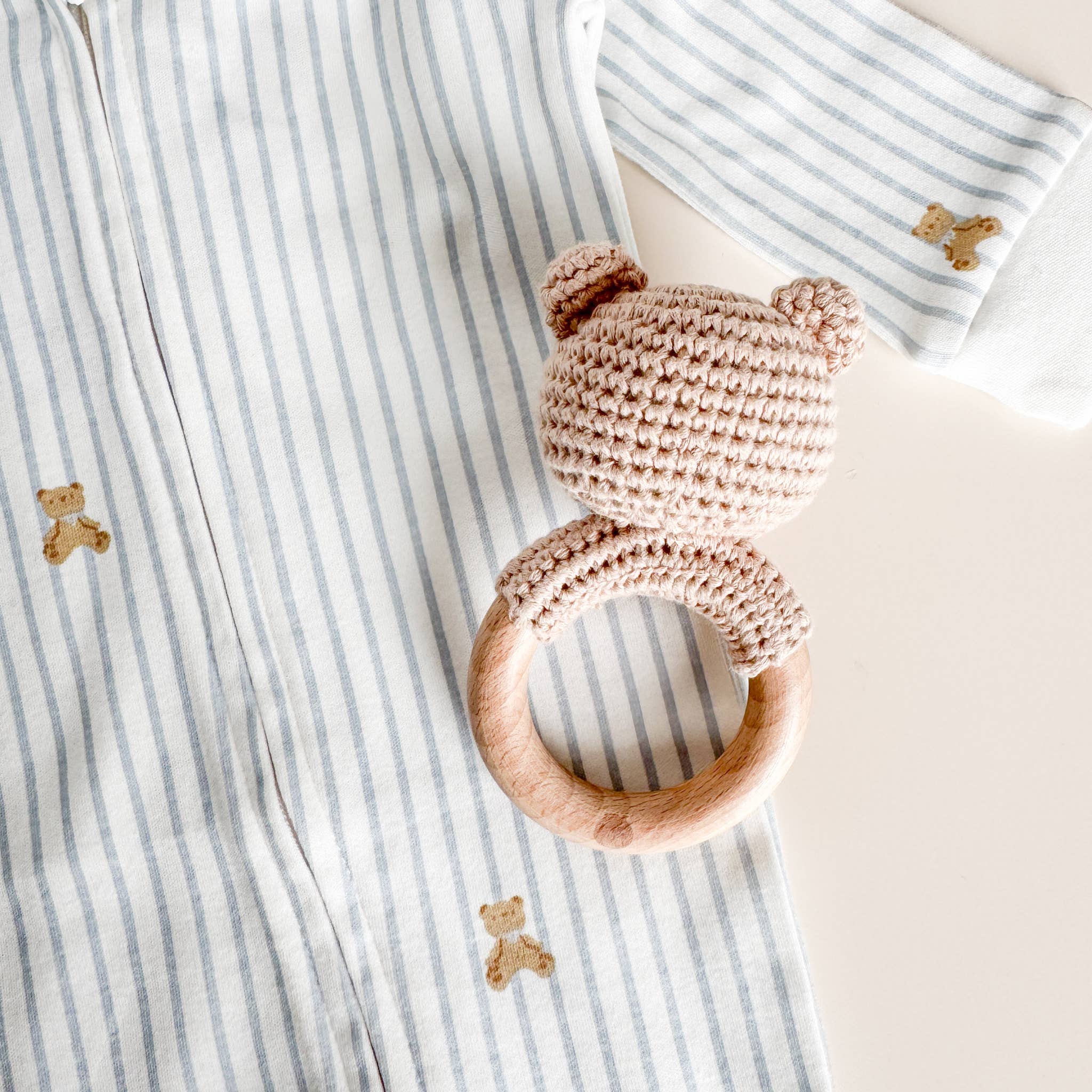 Layette Long Sleeve Zipper Romper, Teddy Bear