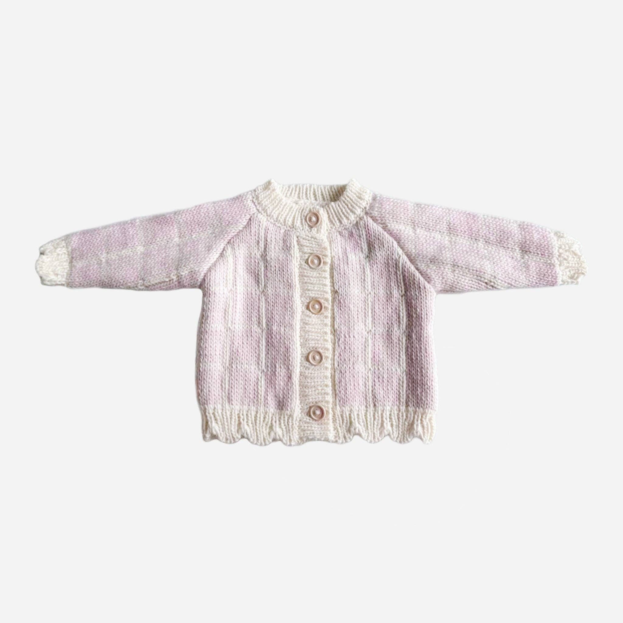 Windowpane Cardigan Pink Checkered Sweater