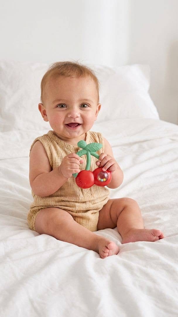 Bitzy Shake™ - Silicone Teether with Rattle - Cherry