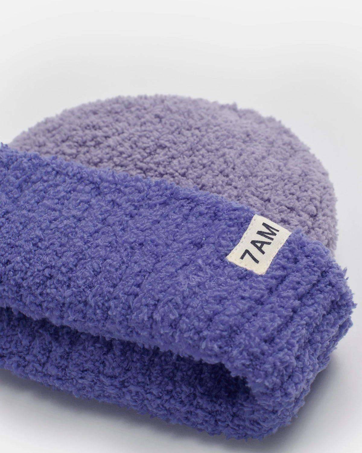 Fuzzy Two-Tone Ribbed Beanie - Taro Imperial