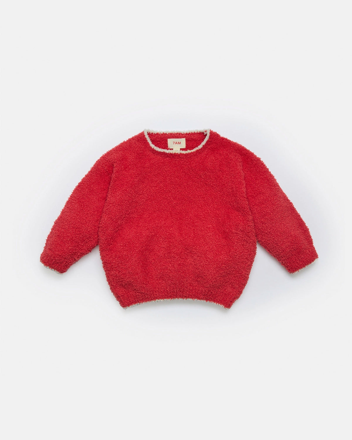 Fuzzy Holiday Boxy Sweater - Ecru Crimson