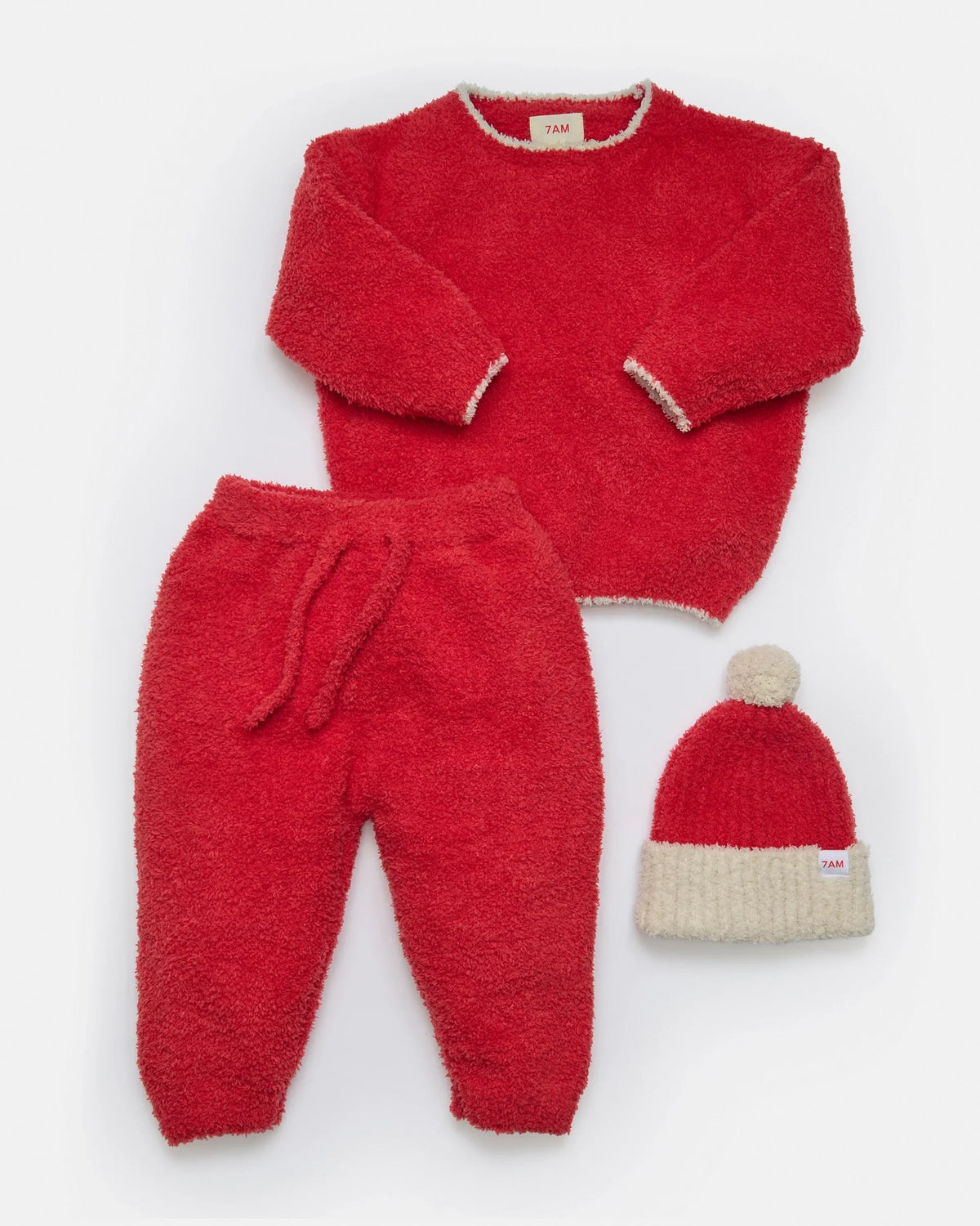 Fuzzy Holiday Boxy Sweater - Ecru Crimson