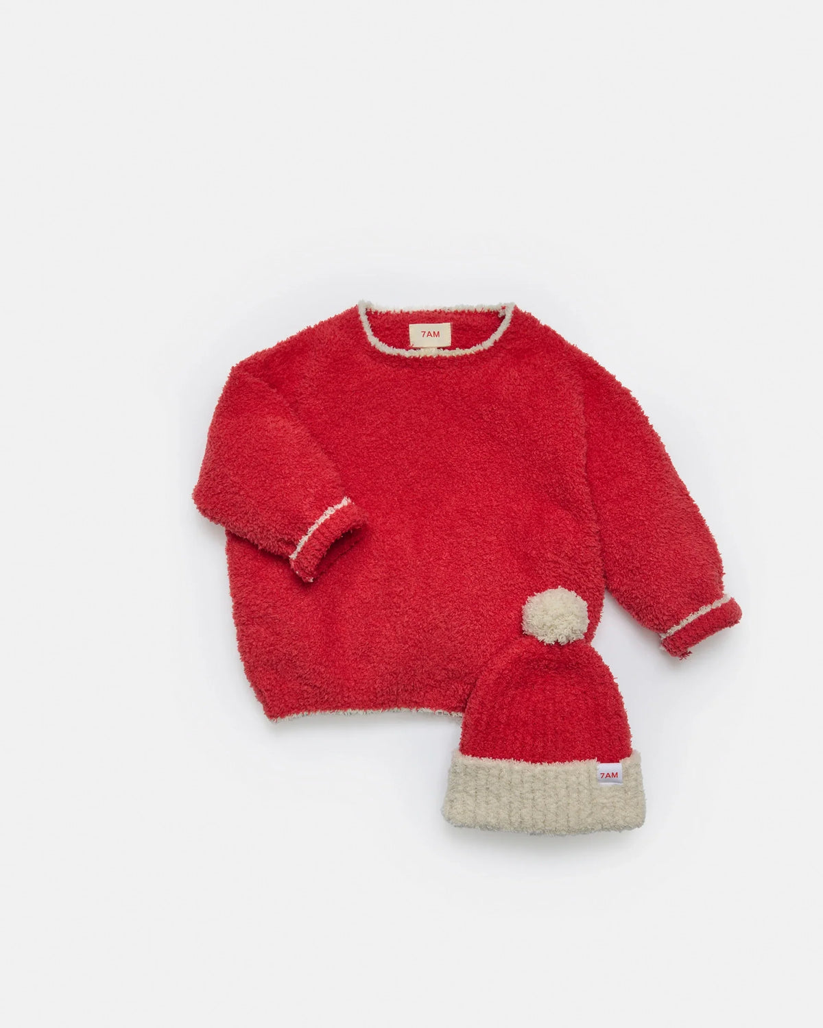 Fuzzy Holiday Boxy Sweater - Ecru Crimson