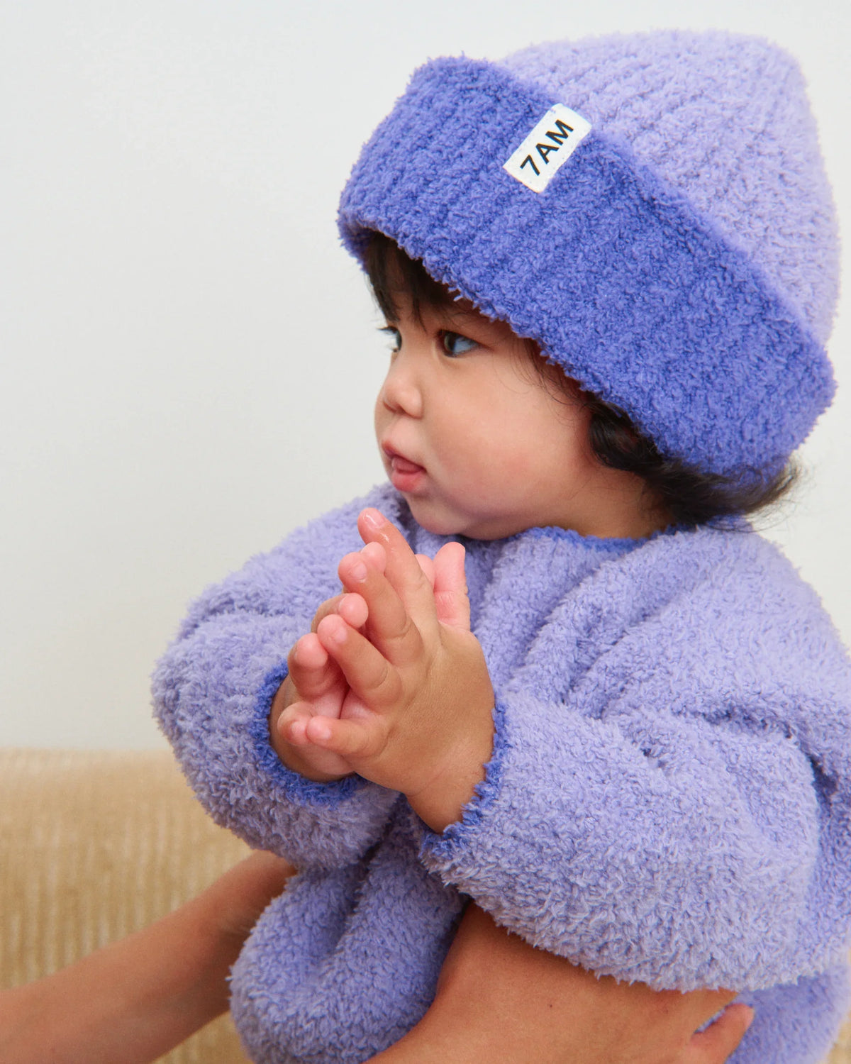 Fuzzy Two-Tone Ribbed Beanie - Taro Imperial