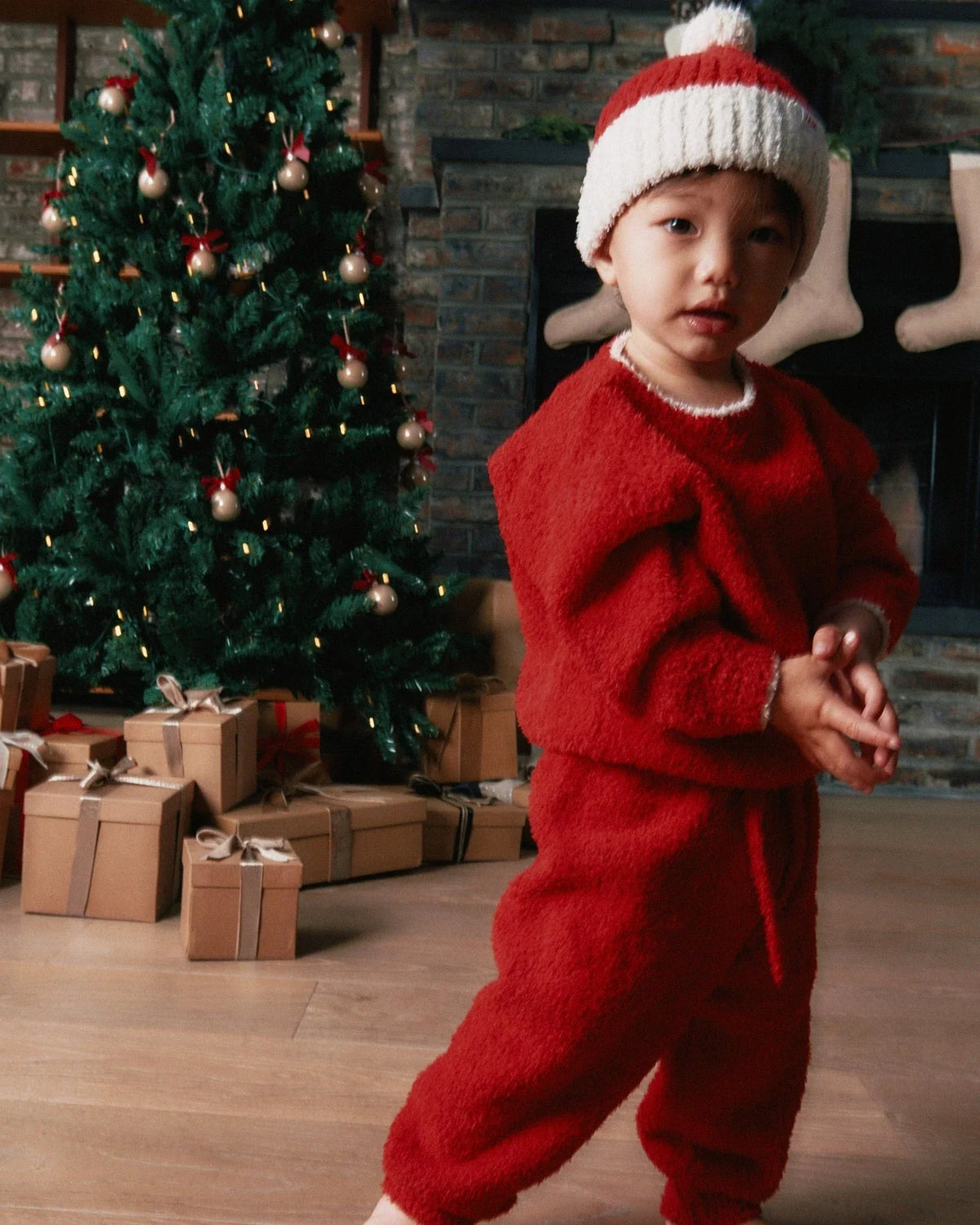 Fuzzy Holiday Boxy Sweater - Ecru Crimson