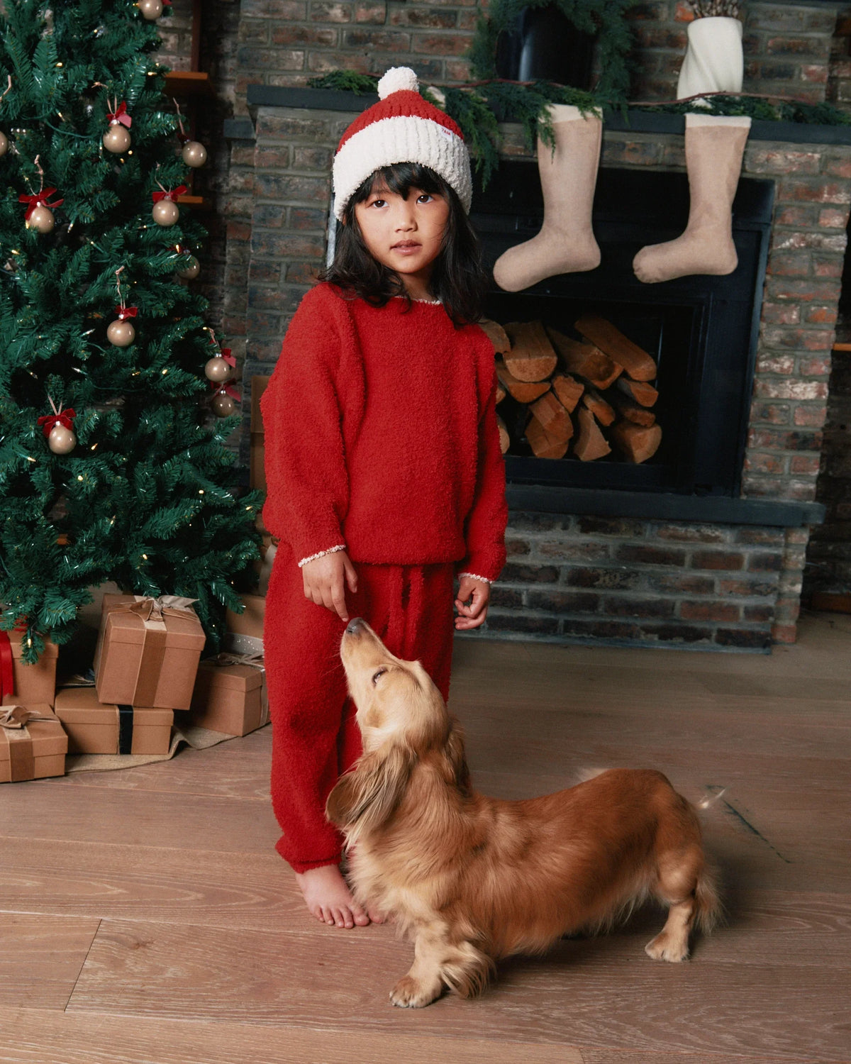 Fuzzy Holiday Boxy Sweater - Ecru Crimson