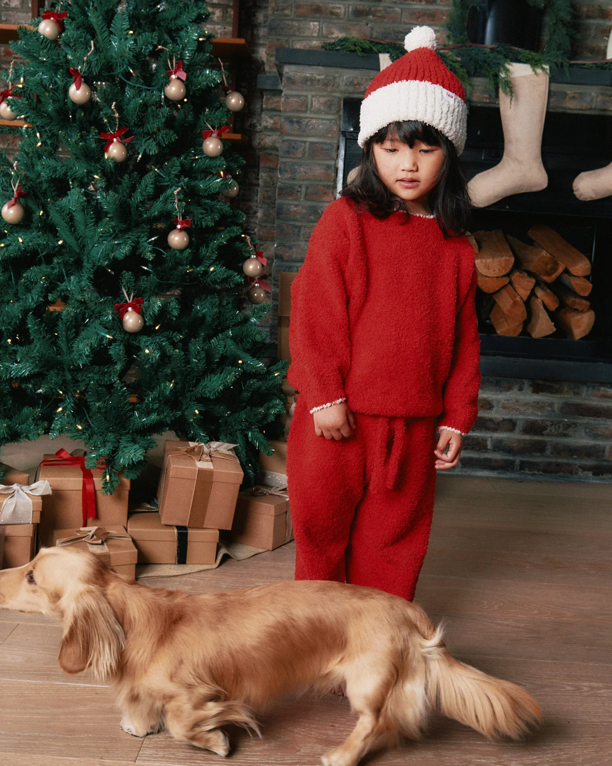 Fuzzy Holiday Boxy Sweater - Ecru Crimson