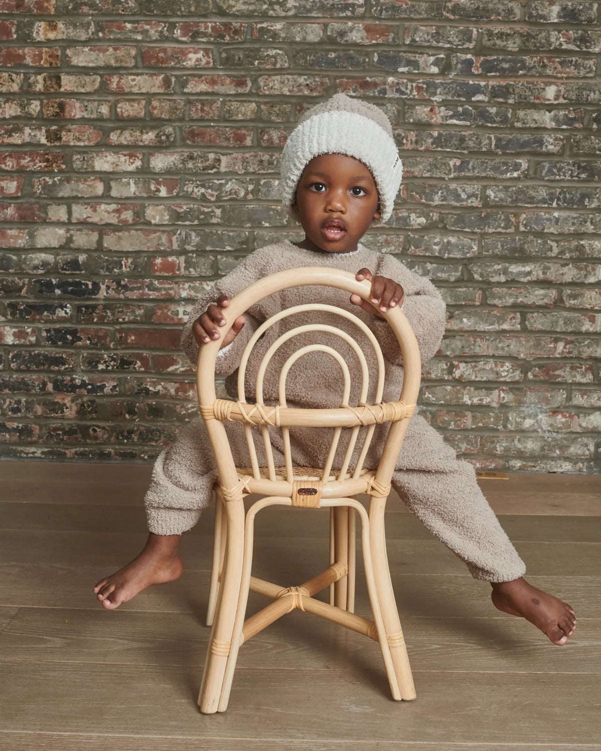 Fuzzy Two-Tone Ribbed Beanie - Taupe Ecru