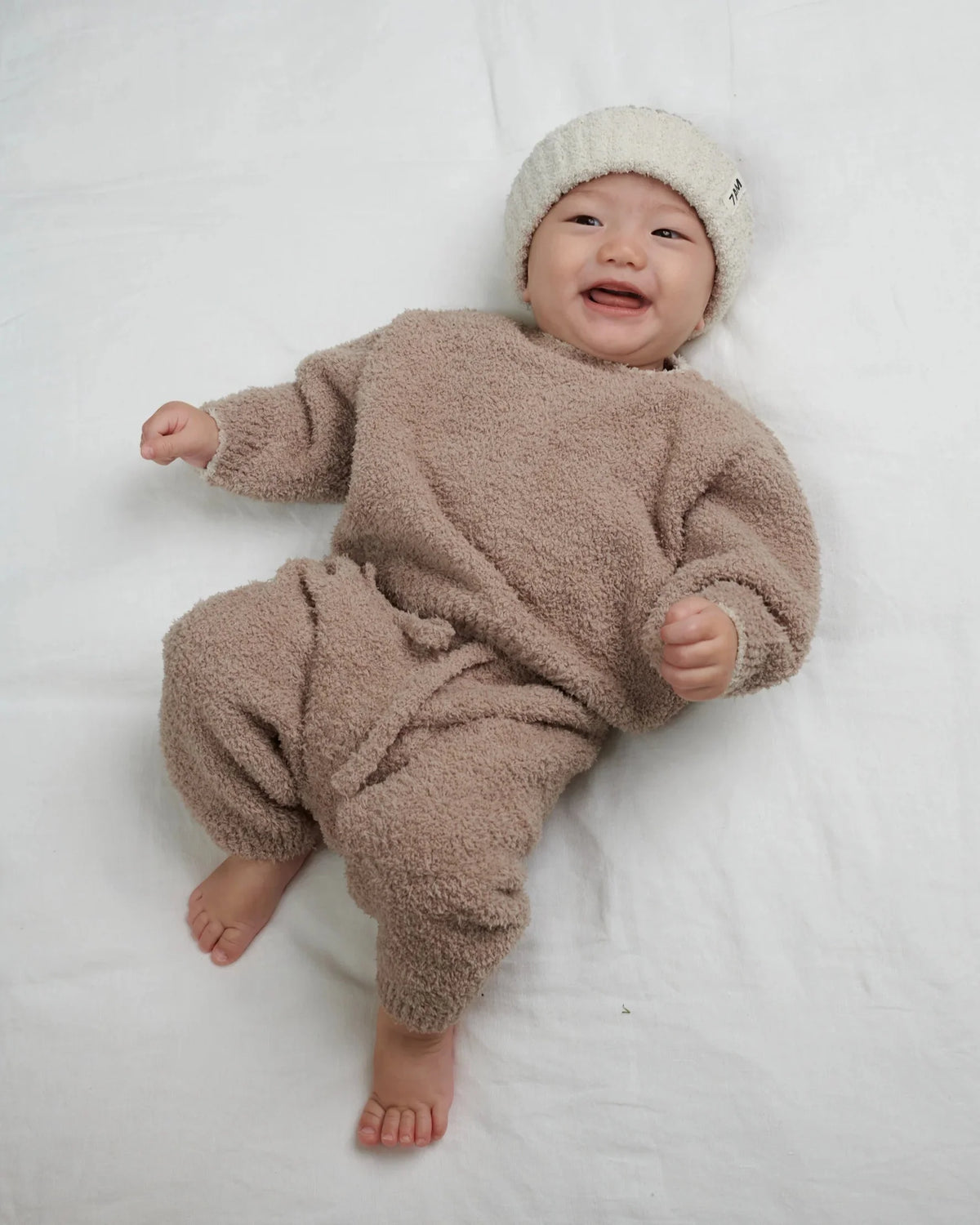 Fuzzy Two-Tone Ribbed Beanie - Taupe Ecru