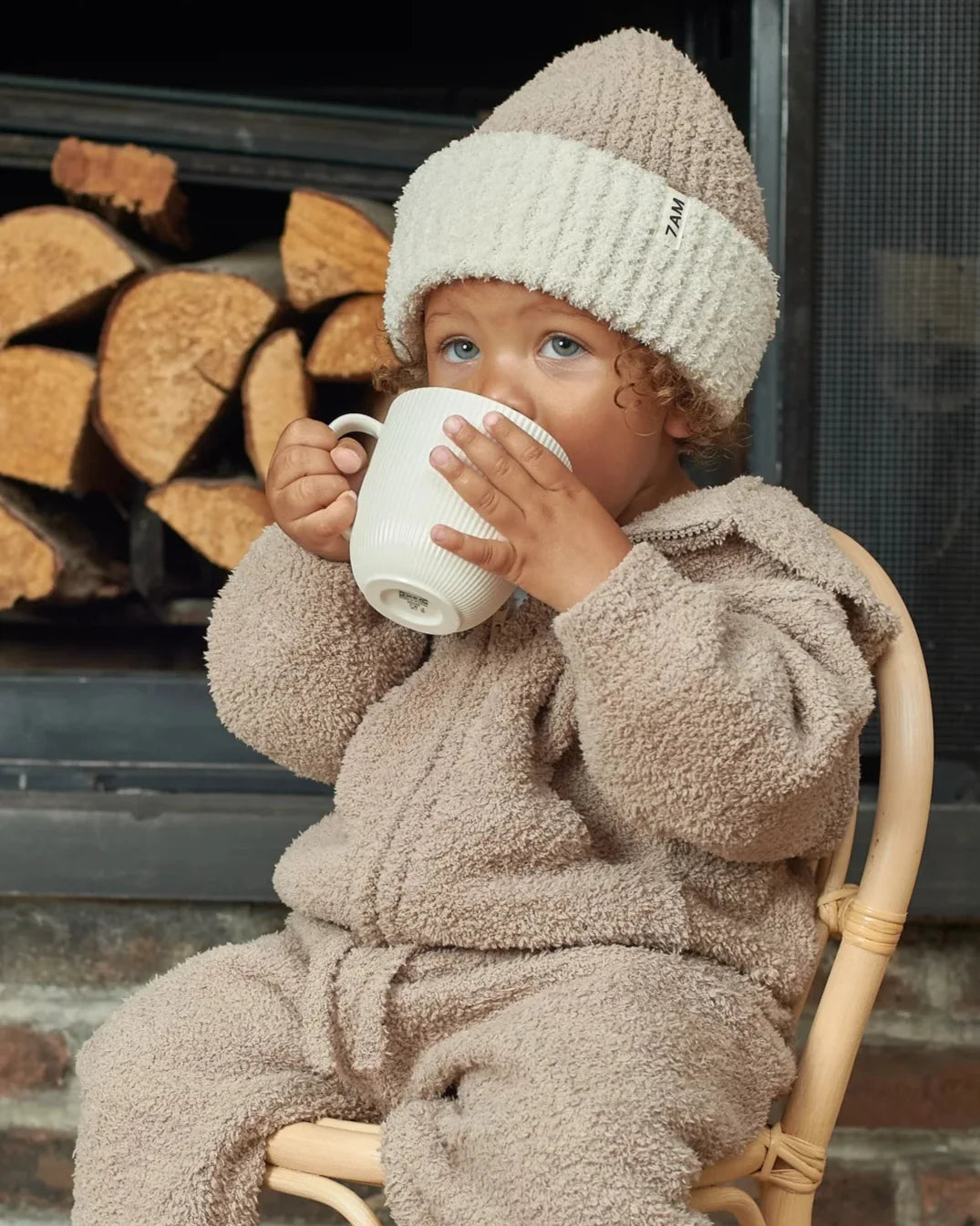Fuzzy Two-Tone Ribbed Beanie - Taupe Ecru
