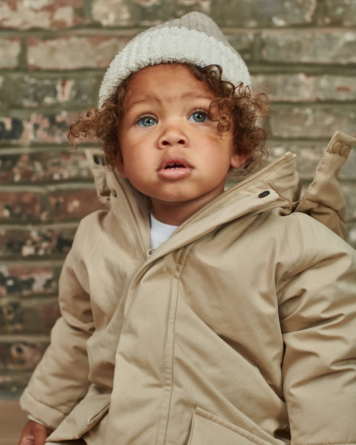 Fuzzy Two-Tone Ribbed Beanie - Taupe Ecru