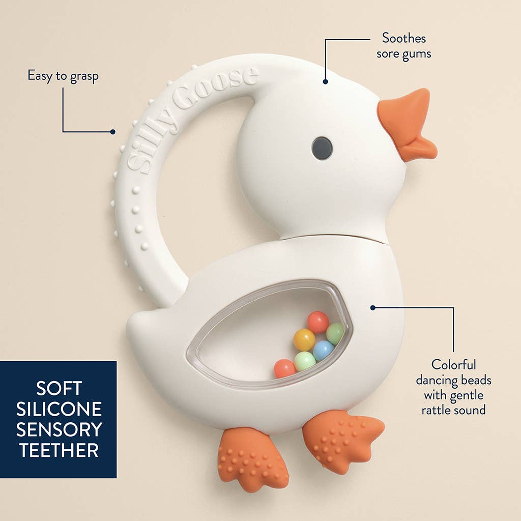 Bitzy Shake™ - Silicone Teether with Rattle - Goose