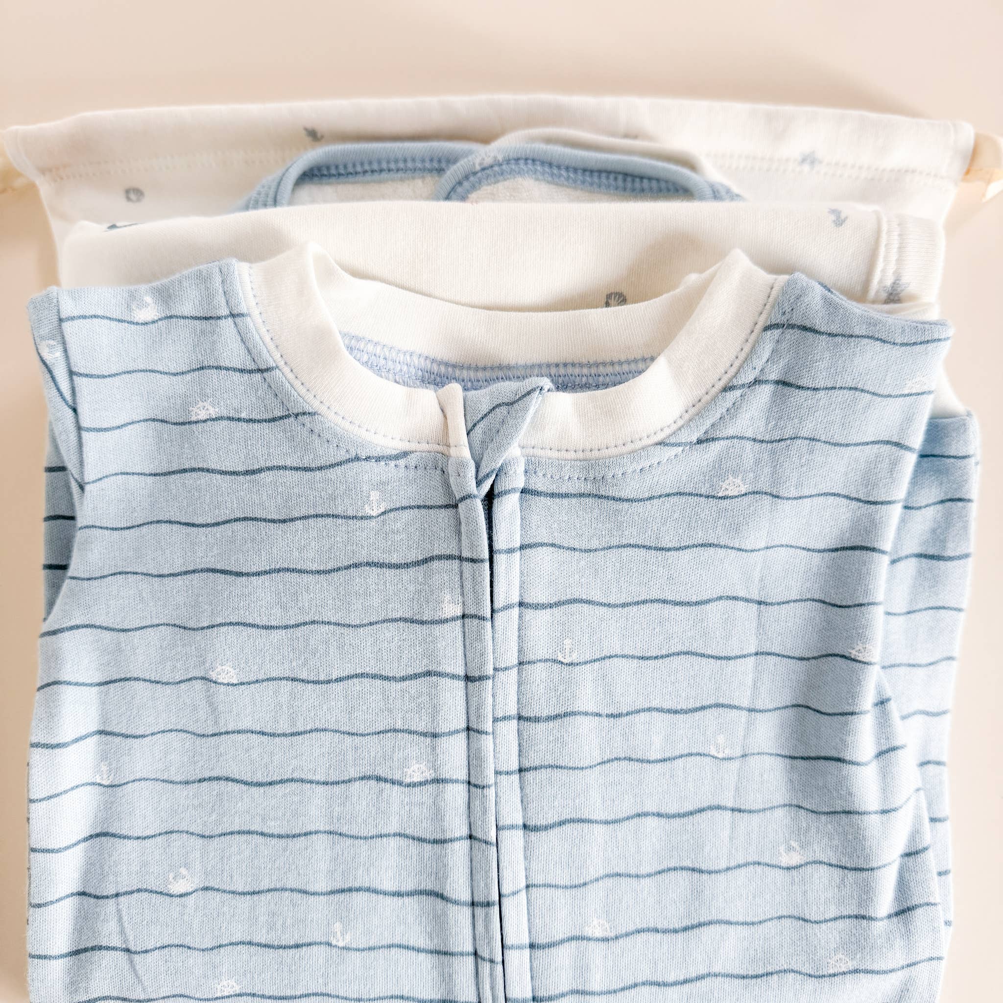 Layette Long Sleeve Zipper Romper, Waves