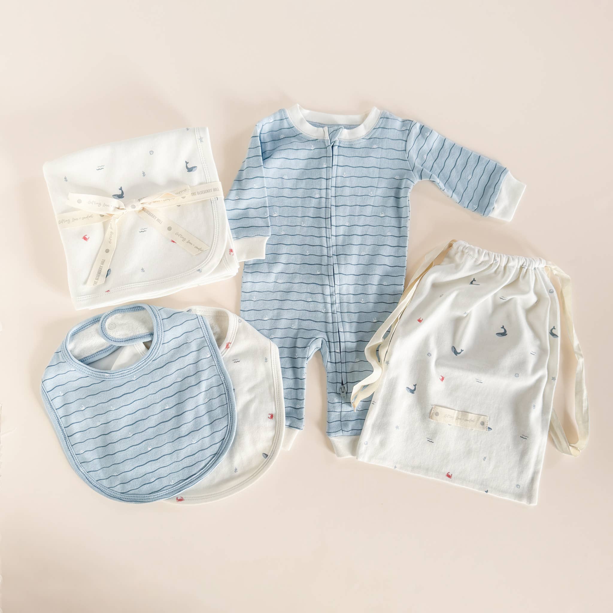 Layette Long Sleeve Zipper Romper, Waves