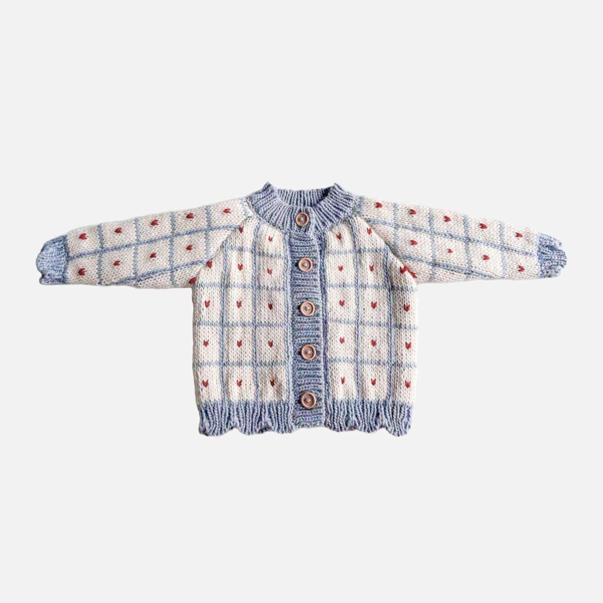 Windowpane Heart Cardigan, Blue
