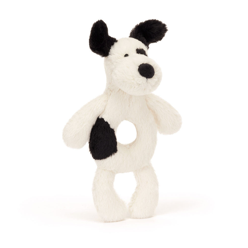 Bashful Black & Cream Puppy Ring Rattle | Jellycat