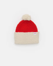Fuzzy Holiday Santa Beanie - Ecru Crimson