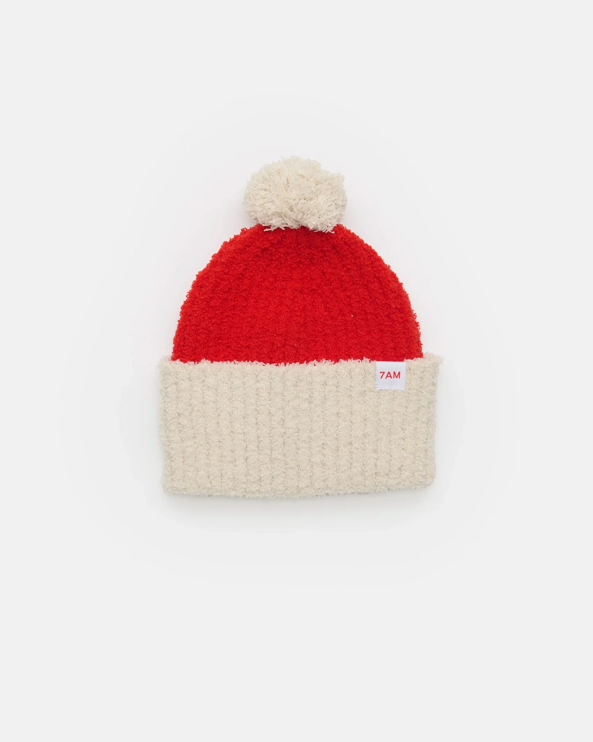Fuzzy Holiday Santa Beanie - Ecru Crimson