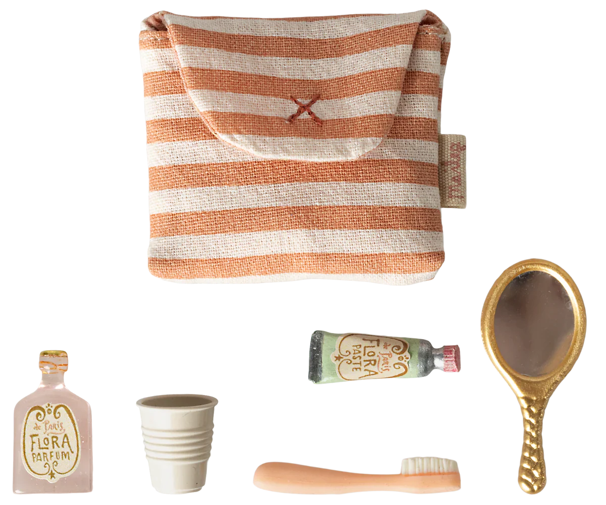 Tooth Brush Set in Bag, Mouse - Coral Stripe | Maileg