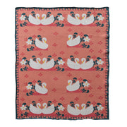 Cotton Knit Baby Blanket with Swans & Flowers