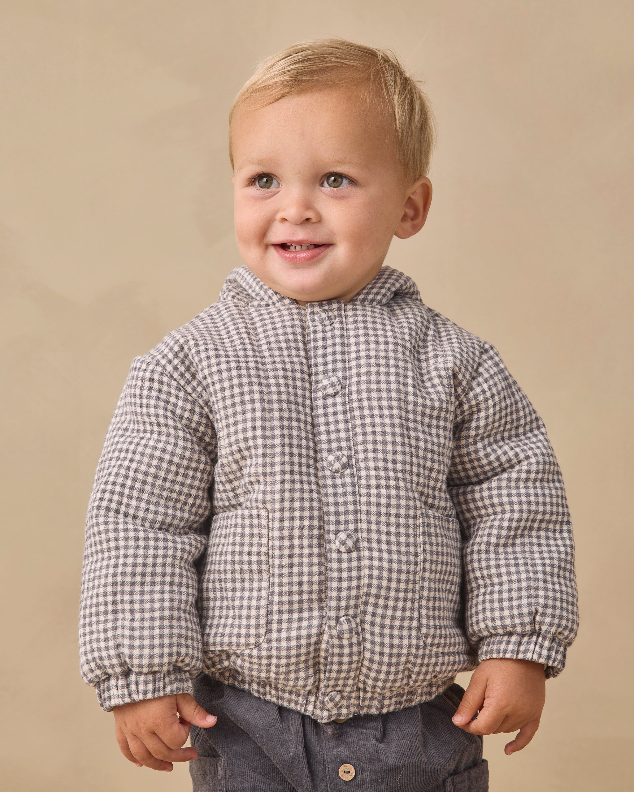 Hooded Woven Jacket || Blue Gingham