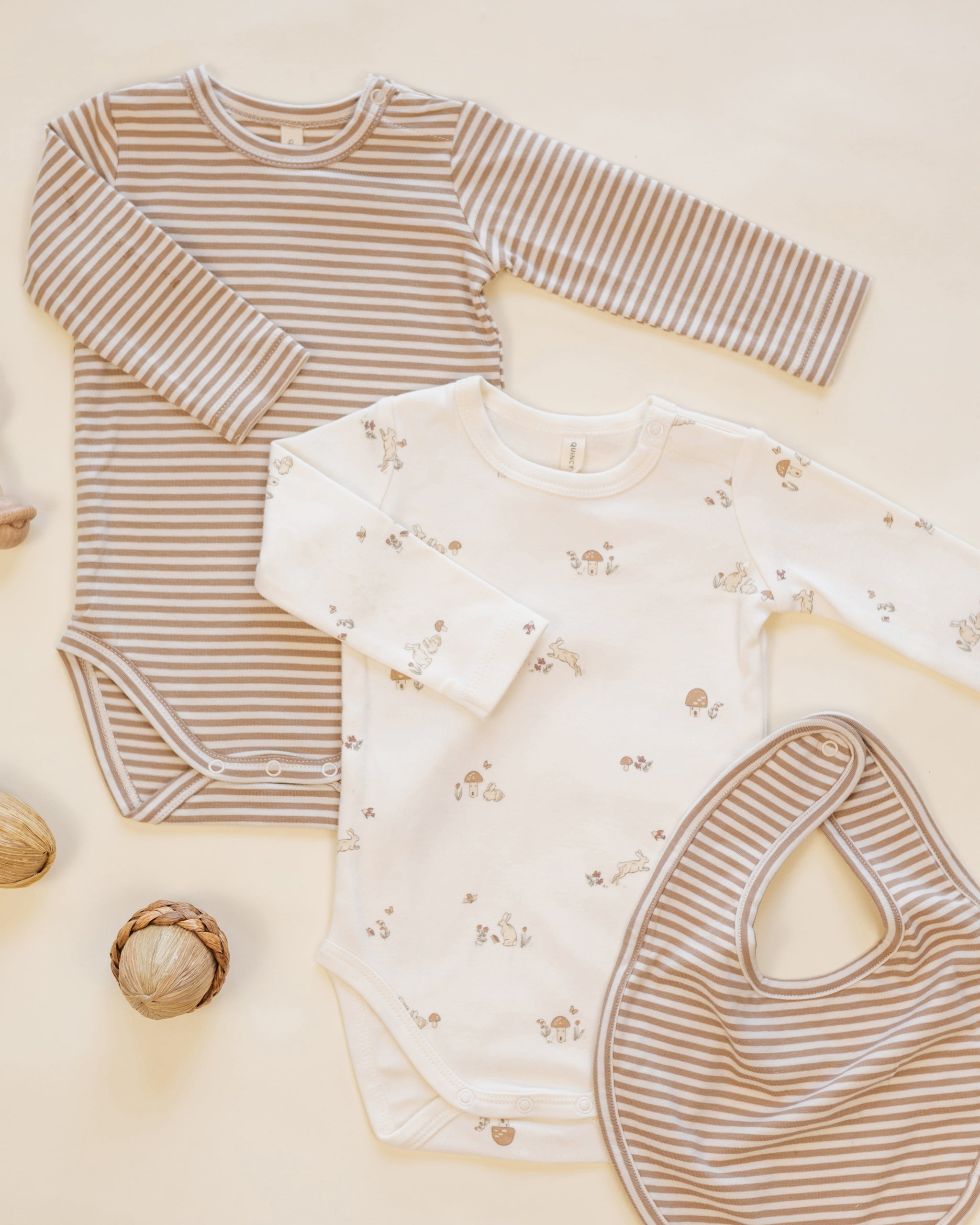 Jersey Bodysuit 2 Pack || Bunnies, Almond Stripe
