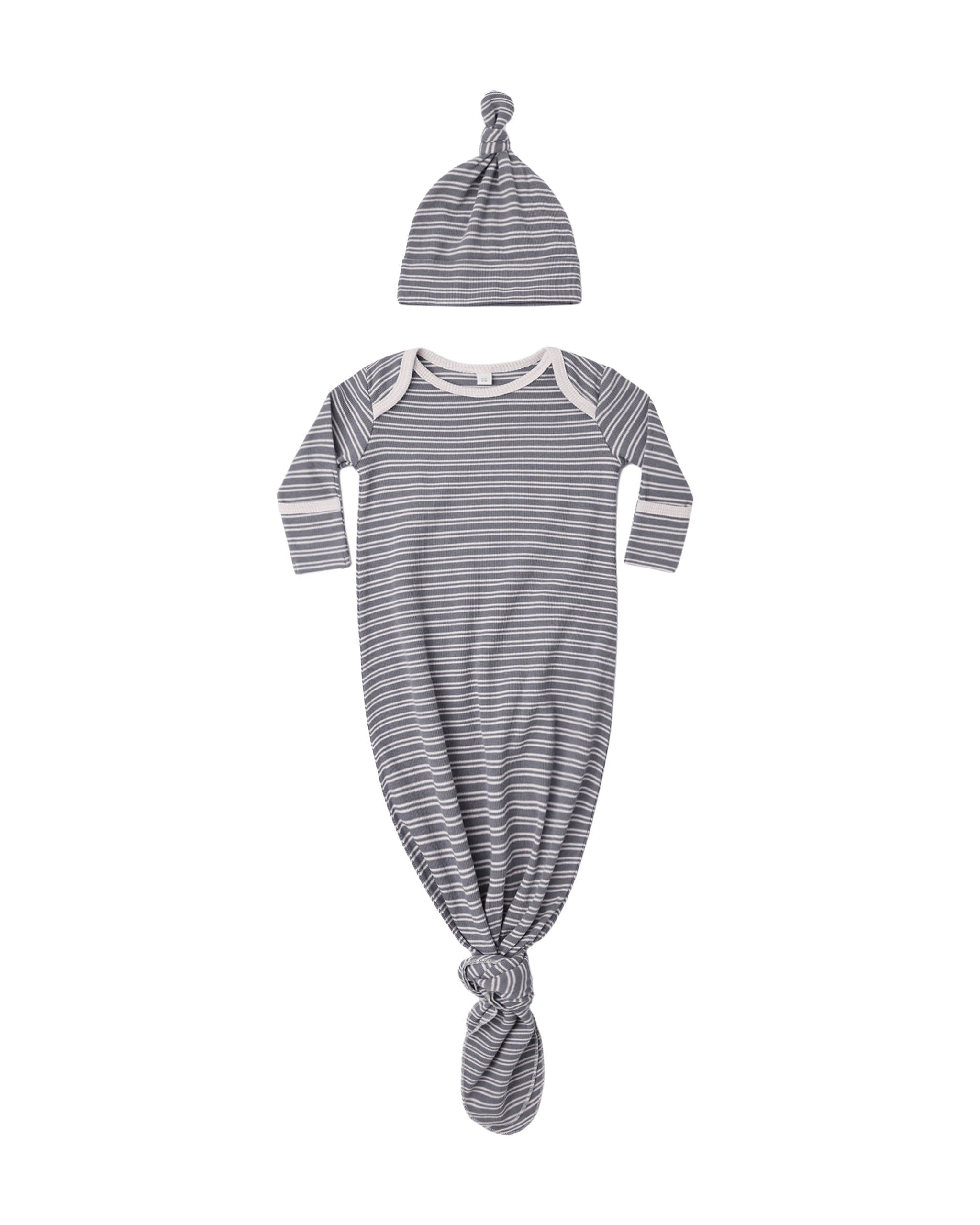 Knotted Baby Gown + Hat Set || Slate