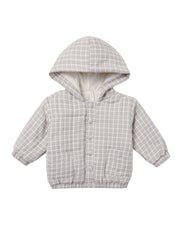 Hooded Woven Jacket || Blue Gingham