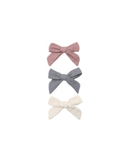 Bow  with Clip, Set of 3 || Mulberry, Slate, Natural