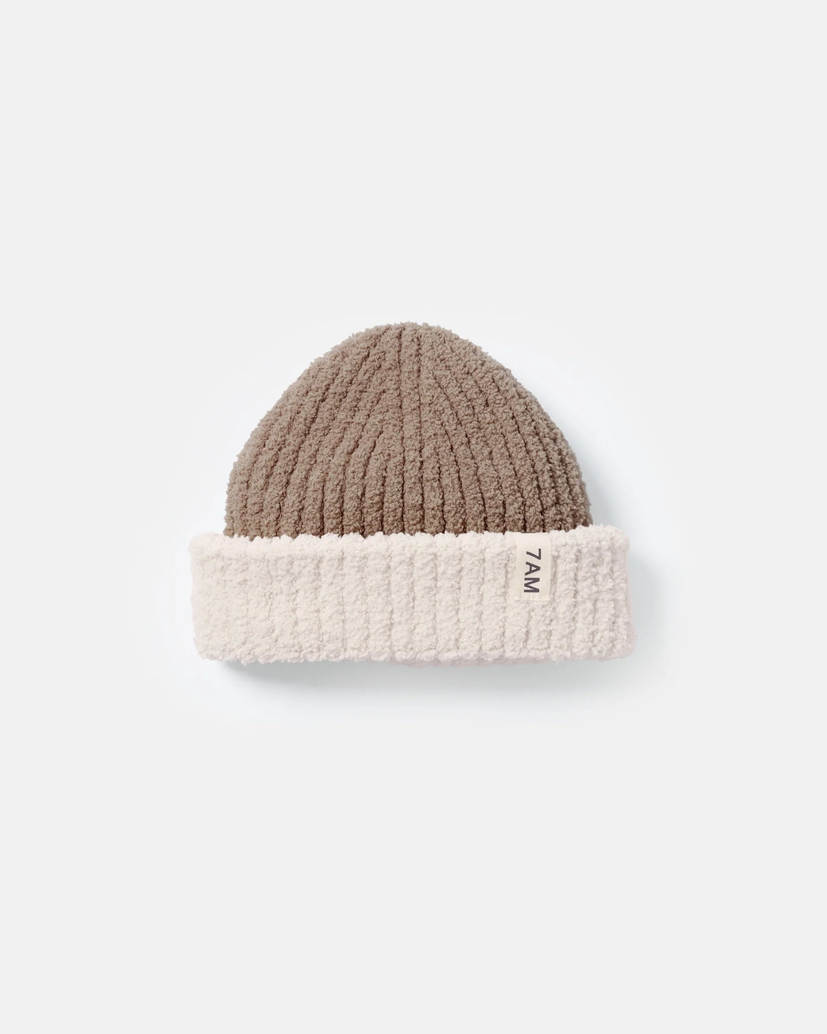 Fuzzy Two-Tone Ribbed Beanie - Taupe Ecru