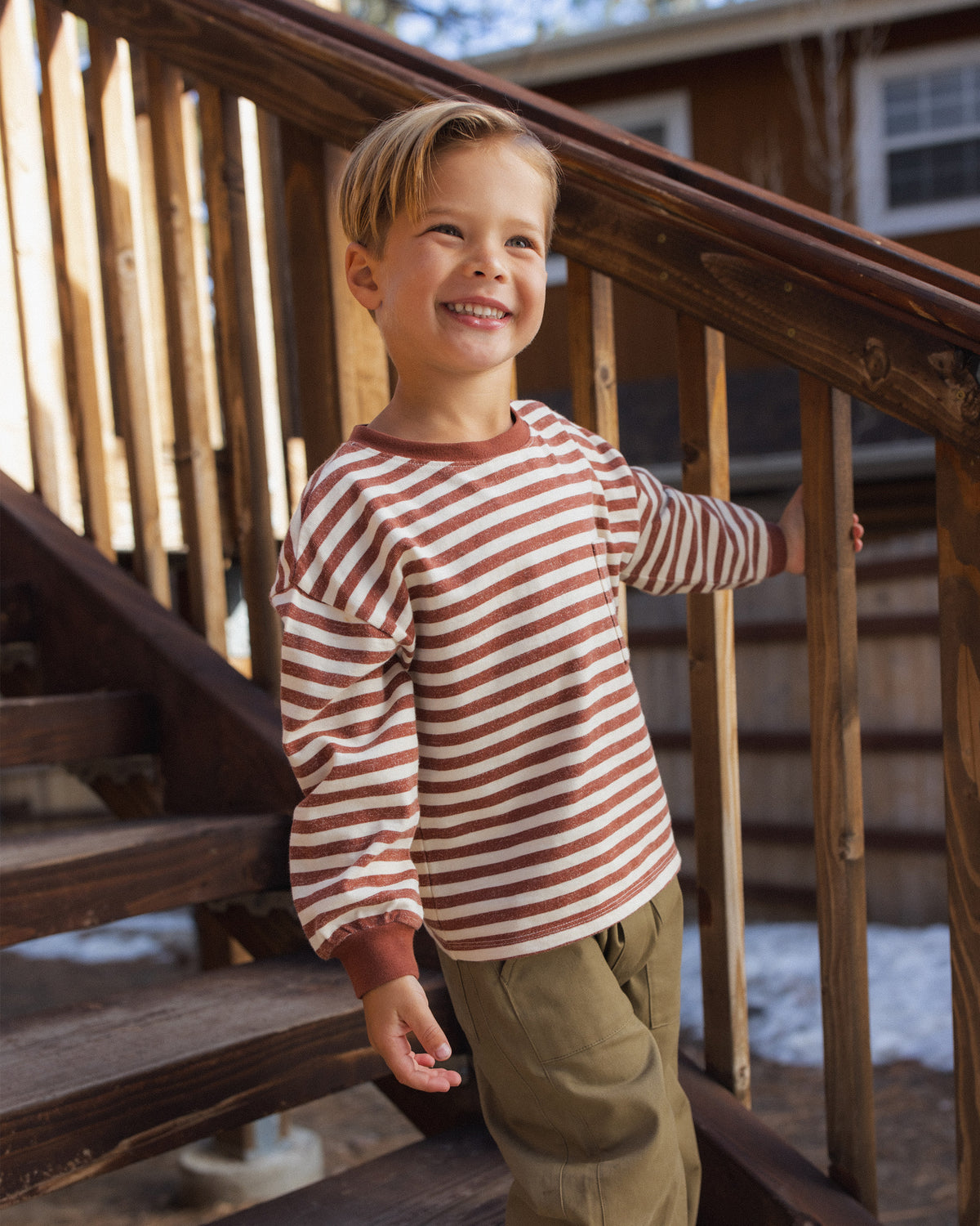 Relaxed Long Sleeve Tee || Brick Stripe