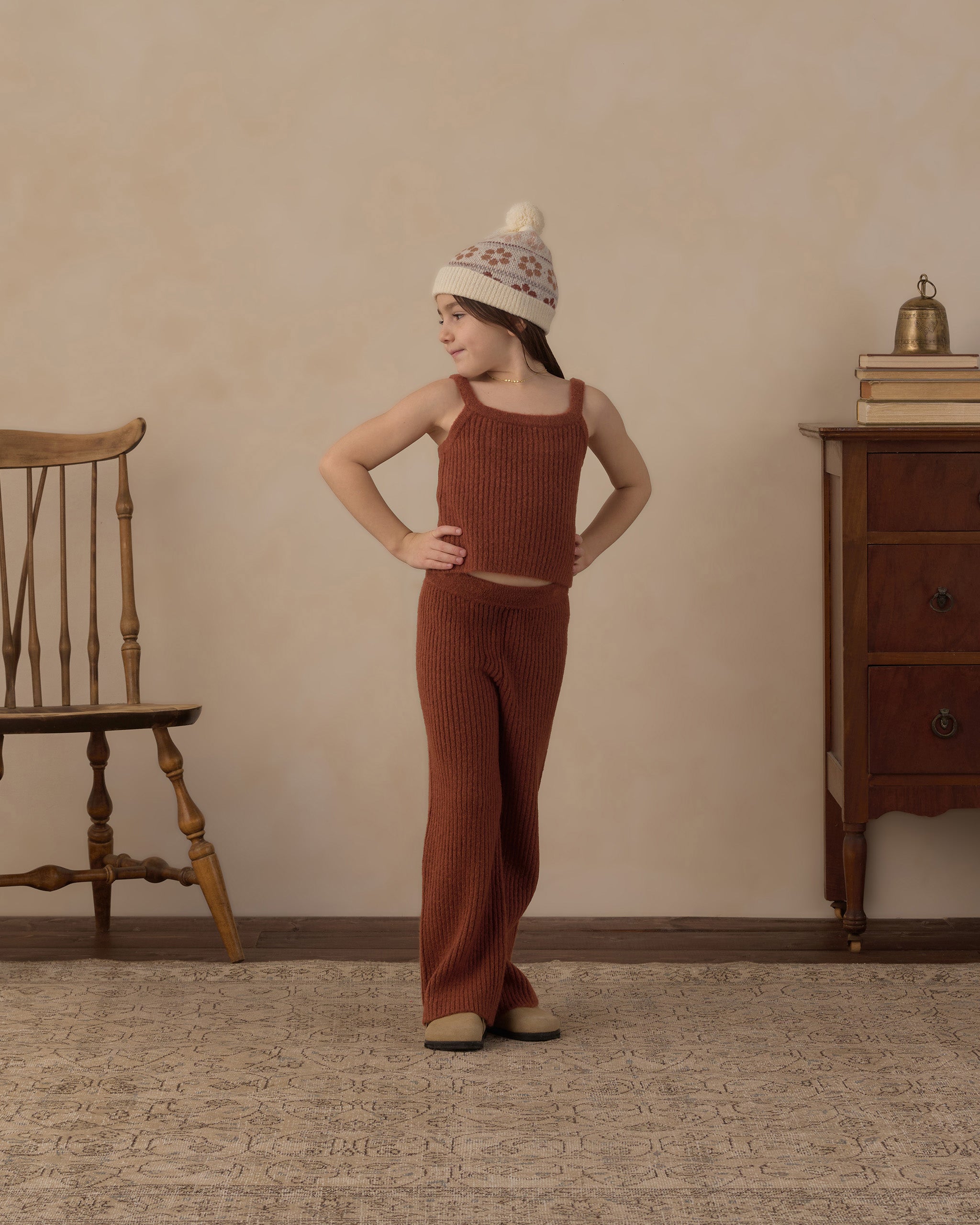 Fuzzy Knit Lounge Set || Brick