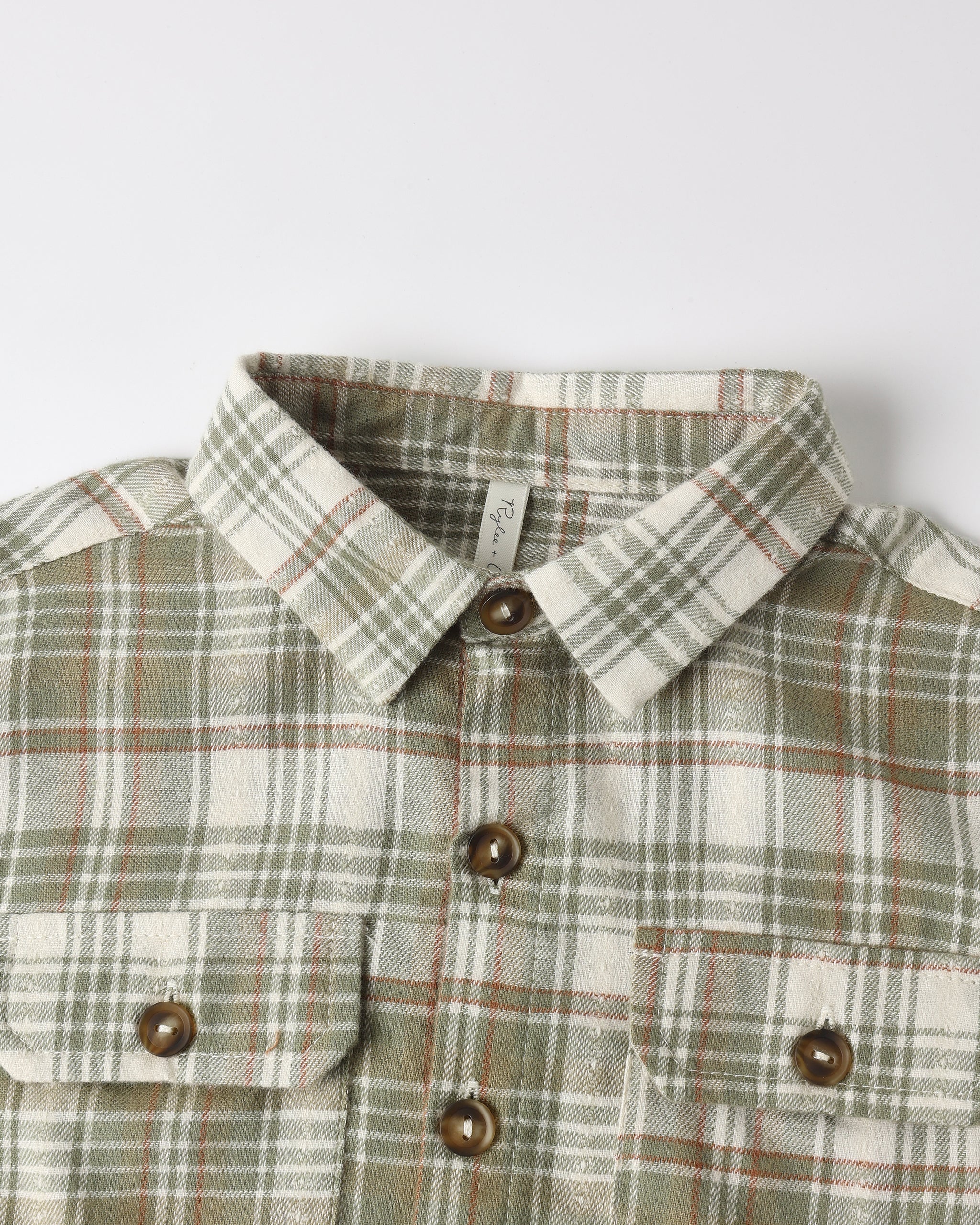 Pocketed Corduroy Shirt || Olive Dobby Plaid