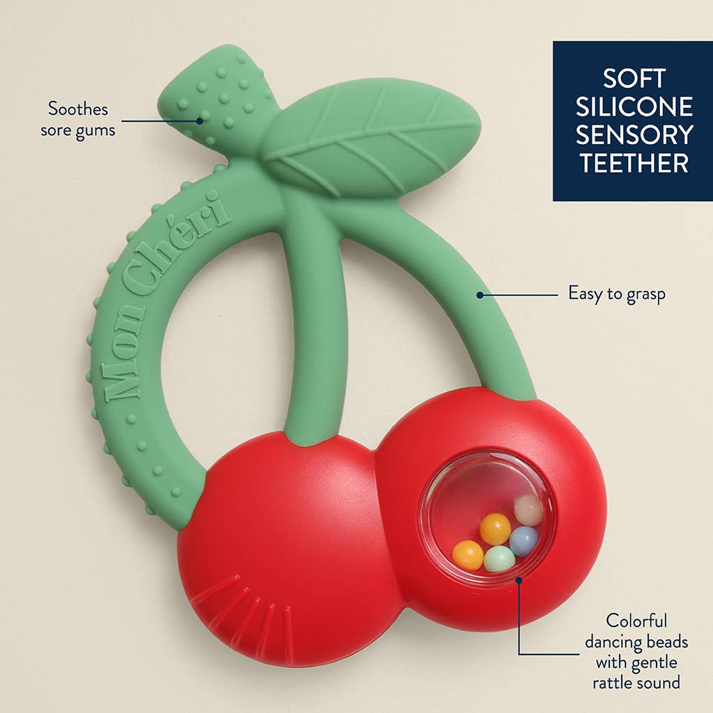 Bitzy Shake™ - Silicone Teether with Rattle - Cherry