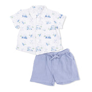 Angel Dear Baby Baby Golf Carts Blue - Polo Button Up With Casual Short