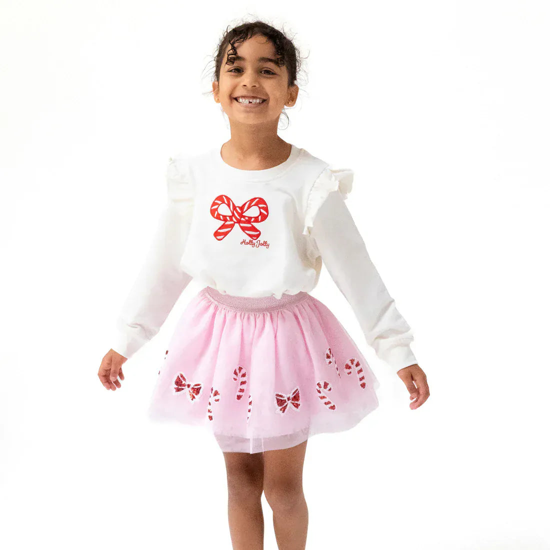 Angel Dear Baby Candy Canes - Ruffle Shoulder Waffle Sweatshirt