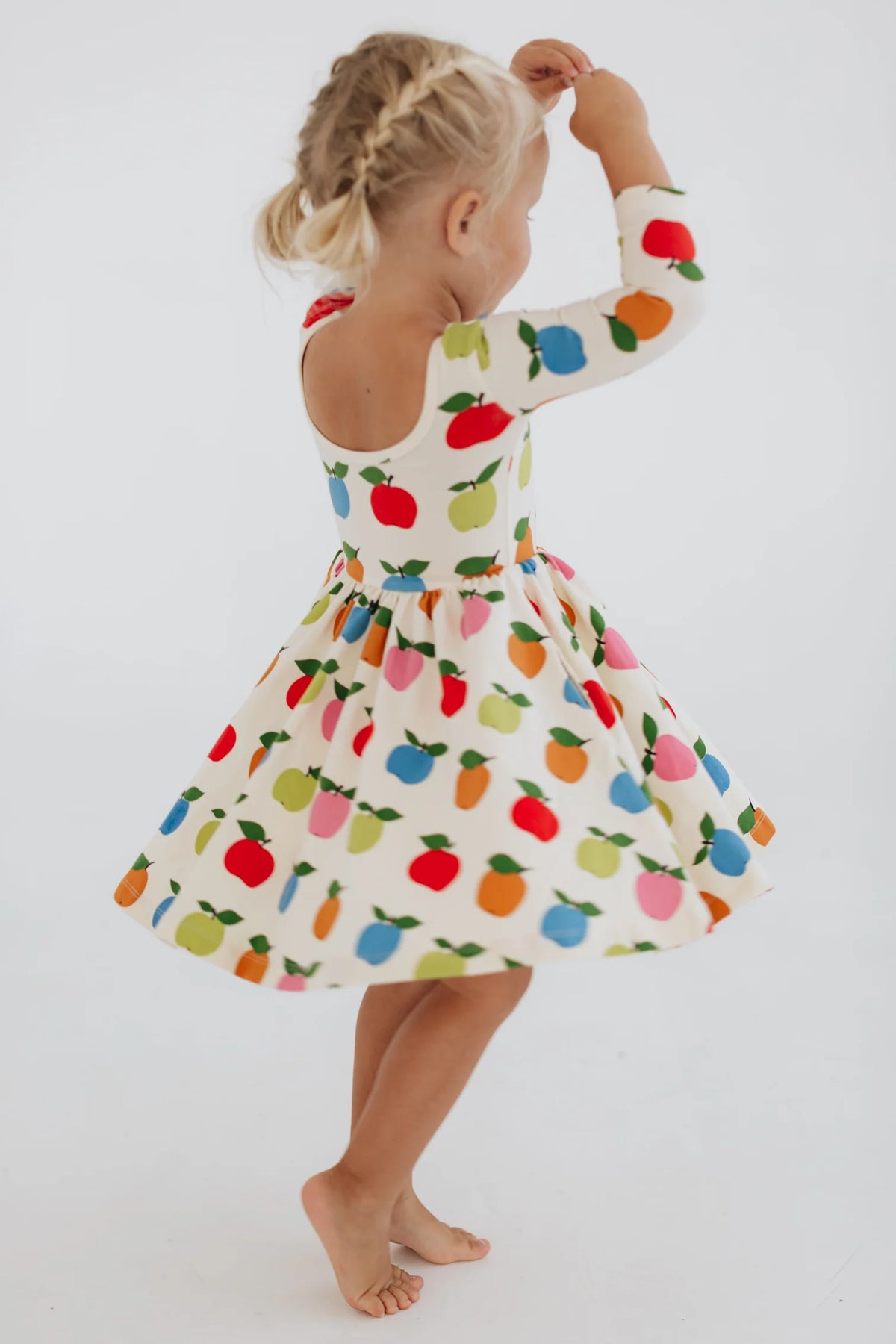 3/4 Sleeve Twirl Dress in Colorful Apples