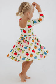 3/4 Sleeve Twirl Dress in Colorful Apples
