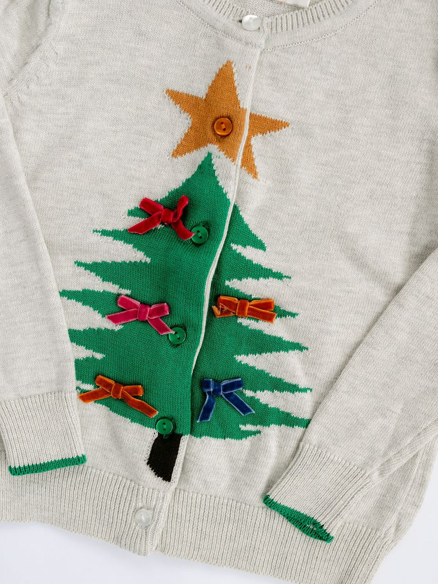 Oatmeal Heather Christmas Tree Cardigan